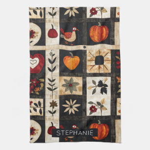 Autumn Folk Art Quilt patroon   Rustic Botanical Theedoek