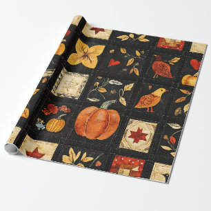 Autumn Folk Art Quilt patroon   Rustieke patchwork Cadeaupapier