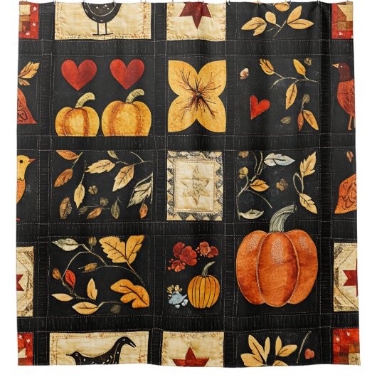 Autumn Folk Art Quilt patroon | Rustieke patchwork Douchegordijn (Voorkant)