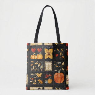 Autumn Folk Art Quilt patroon Rustieke patchwork Draagtas