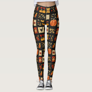 Autumn Folk Art Quilt patroon Rustieke patchwork Leggings