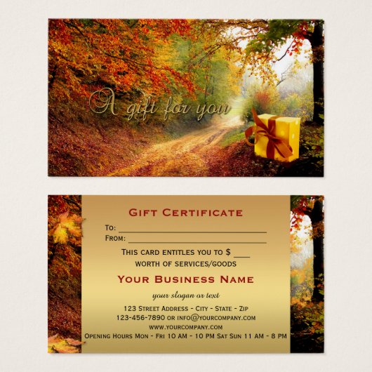 Autumn Forest Gold Gift Certificate Visitekaartje (Voorkant /achterkant)