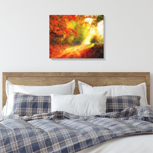 Autumn Forest Pathway Reds & Gold van Waterverf Canvas Afdruk (Insitu (Slaapkamer))