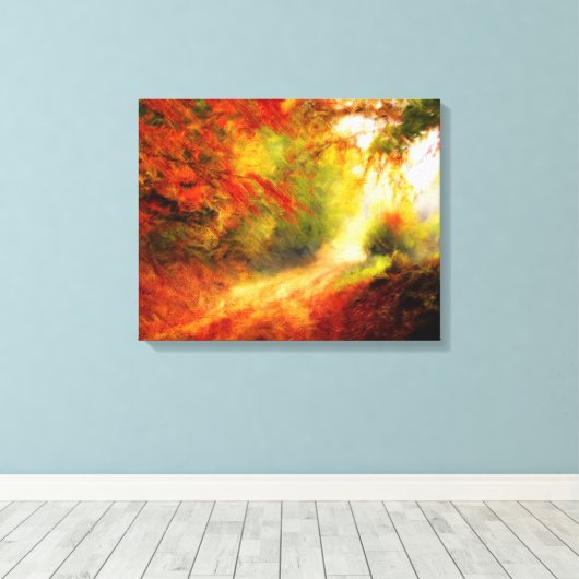 Autumn Forest Pathway Reds & Gold van Waterverf Canvas Afdruk (Insitu (Houten vloer))
