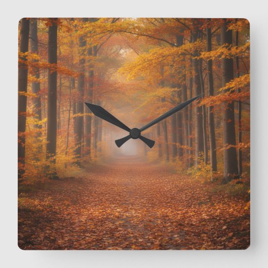 Autumn Forest Wall Clock – Cozy Nature Design Vierkante Klok (Voorkant)