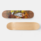 Autumn Fox Dark Wood Grain Illustration Skateboard (Horizontaal)