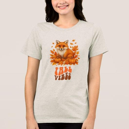Autumn fox illustratie & Herfst Vibes script Tri-Blend Shirt (Voorkant)