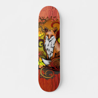 Autumn Fox Red Wood Grain Illustration Skateboard