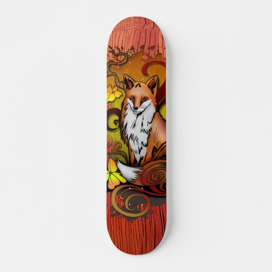 Autumn Fox Red Wood Grain Illustration Skateboard (Voorkant)