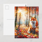 Autumn Fox Waterverf Art Briefkaart (Voorkant / Achterkant)