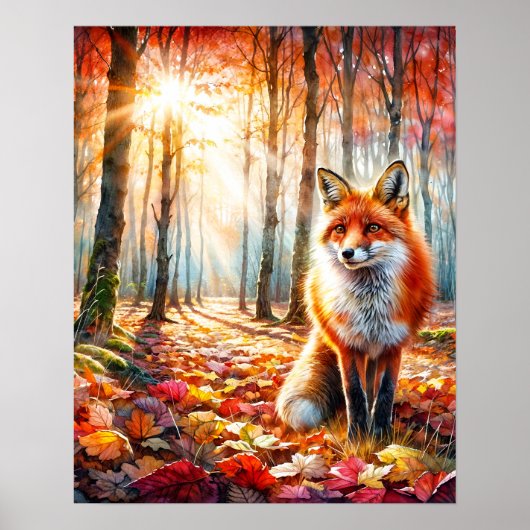 Autumn Fox Waterverf Art Poster (Voorkant)