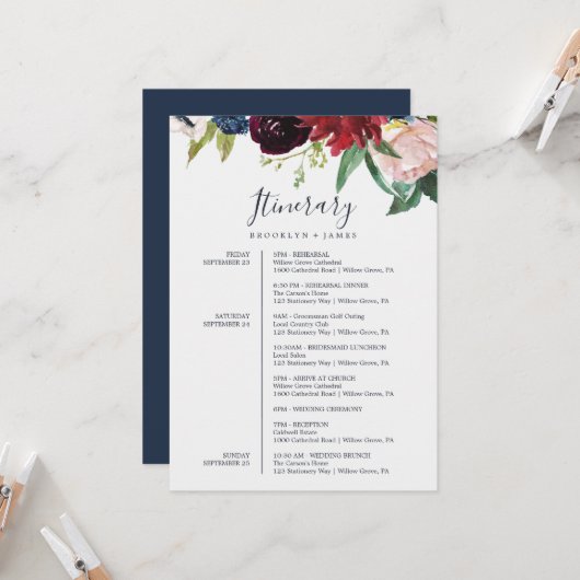 Autumn Garden Bourgogne Mariage Carte Itinéraire (Devant/Arrière en situation)