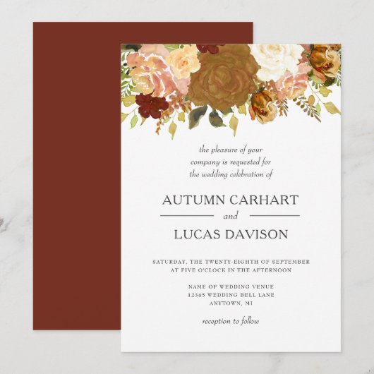 Autumn Garden Rustic Floral Wedding Kaart (Voorkant / Achterkant)