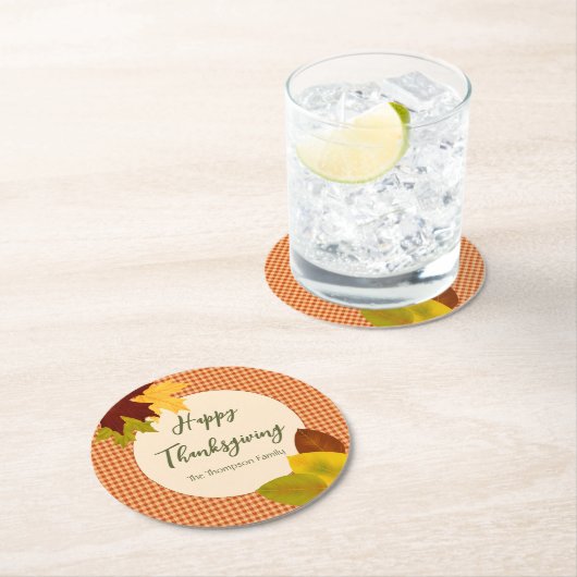 Autumn Gingham Thanksgiving Paper Onderzetter (Insitu)