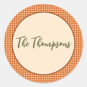 Autumn Gingham Thanksgiving Ronde Sticker (Voorkant)