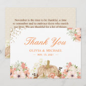 Autumn Gold Glitters Pumpkin Floral Bedankkaart (Voorkant / Achterkant)