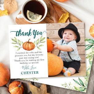 Autumn Greenery Little Pumpkin Herfst Birthday Fot Bedankkaart