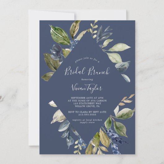 Autumn Greenery | Navy Bridal Brunch Kaart (Voorkant)
