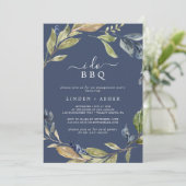Autumn Greenery | Navy I Do BBQ Engagement Party Kaart (Staand voorkant)