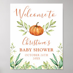 Autumn Greenery Pumpkin Herfst Baby shower Welkom Poster