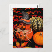 Autumn Halloween Pumpkins and Fall Leaves Briefkaart (Voorkant / Achterkant)