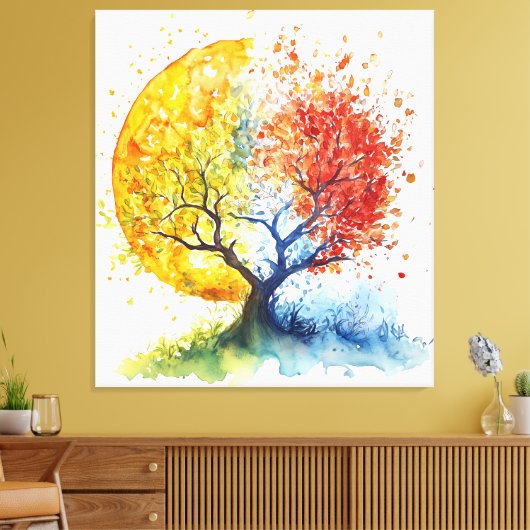 Autumn Harmony Circular Tree Art | Levendige Herfs Canvas Afdruk (Insitu (Woonkamer))