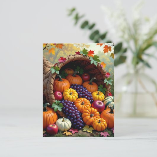 Autumn Harvest and Blessings Cornucopia Briefkaart (Staand voorkant)