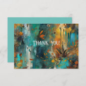 Autumn Harvest Blauwgroen Rust Gold Abstract Dank Bedankkaart (Voorkant / Achterkant)