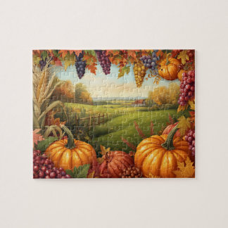 Autumn Harvest Pumpkin Grape Farm Landscape Legpuzzel