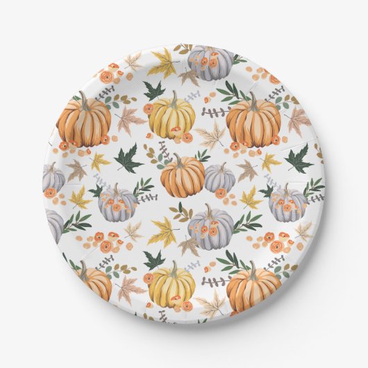 Autumn Harvest Pumpkin Thanksgiving Pattern Papieren Bordje (Voorkant)