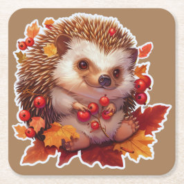 Autumn Hedgehog Adventure Vierkante Kartonnen Onderzetter
