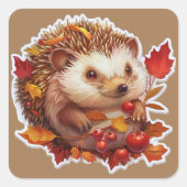 Autumn Hedgehog Adventure Vierkante Sticker (Voorkant)