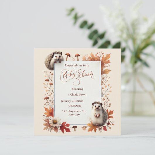 Autumn Hedgehog Baby shower Invitation Save The Date (Staand voorkant)