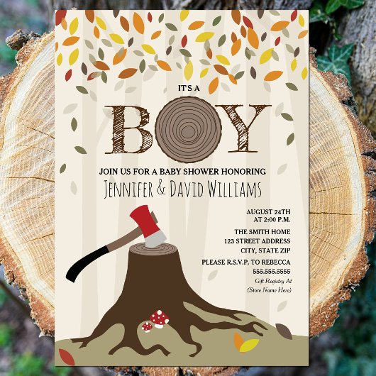 Autumn Herfst Baby shower Boy Lumberjack Shower Kaart
