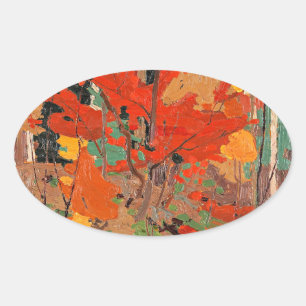 Autumn-Herfst, fijne kunst van Tom Thomson, Ovale Sticker