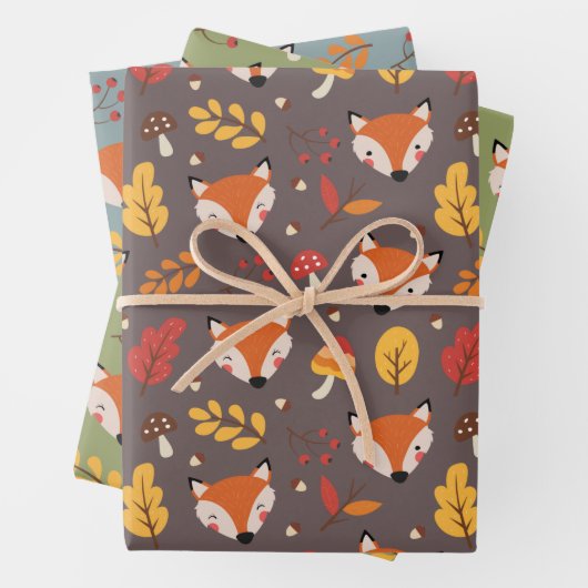Autumn Herfst Foxes Wrapping Paper Set (In situ)