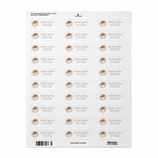 Autumn Herfst Pompoen Elegant Script Adres Etiket (Full Sheet)