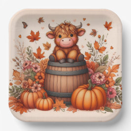 Autumn Highland Cow Paper Plates Papieren Bordje