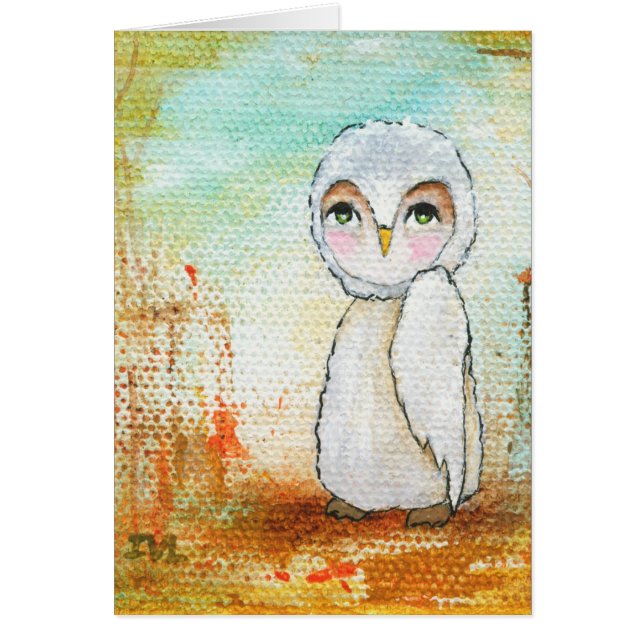 Autumn Joy, White Owl Whimsical Abstracte Art (Voorkant)