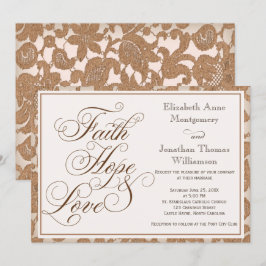 Autumn Lace Faith Hope & Love Wedding Invitation Kaart