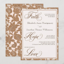 Autumn Lace Faith Hope Love Wedding Invitation Kaart