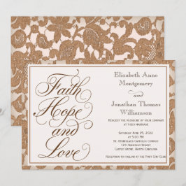 Autumn Lace Script Faith Hope & Love Wedding Kaart