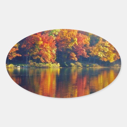 Autumn Lake Ovale Sticker (Voorkant)