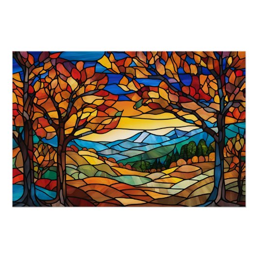 Autumn Landscape Glas in lood Illustratie Perfect Poster (Voorkant)