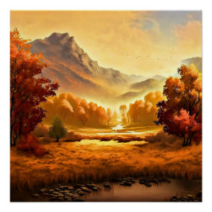 Autumn Landscape Painting-68754 Perfect Poster