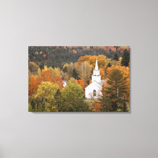 Autumn landschap met kerk, Vermont, VS Canvas Afdruk (Voorkant)
