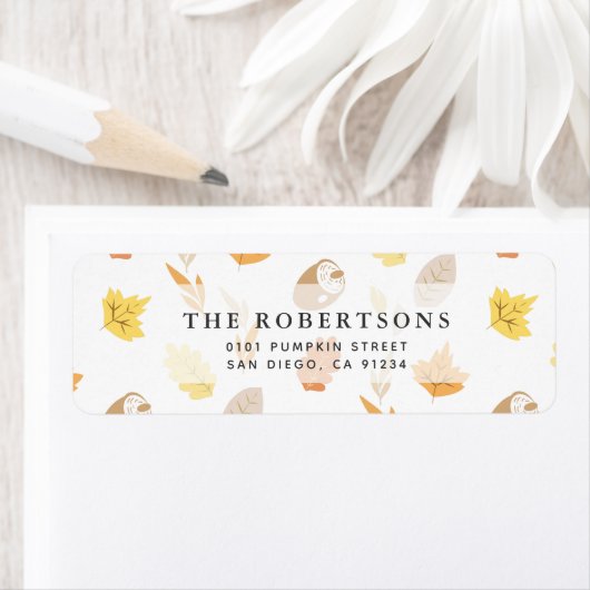 Autumn Leaf & Acorn Pattern Cream Address Etiket (Insitu)