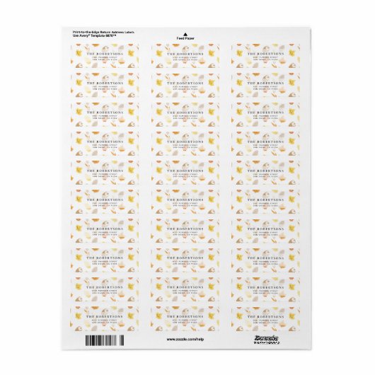 Autumn Leaf & Acorn Pattern Cream Address Etiket (Full Sheet)