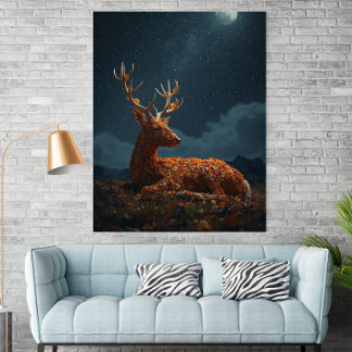 Autumn Leaf Deer Sleeping Under Stars Poster