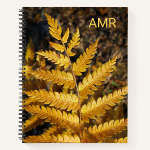 Autumn Leaf Golden Fern Foto van Monogram Notitieboek